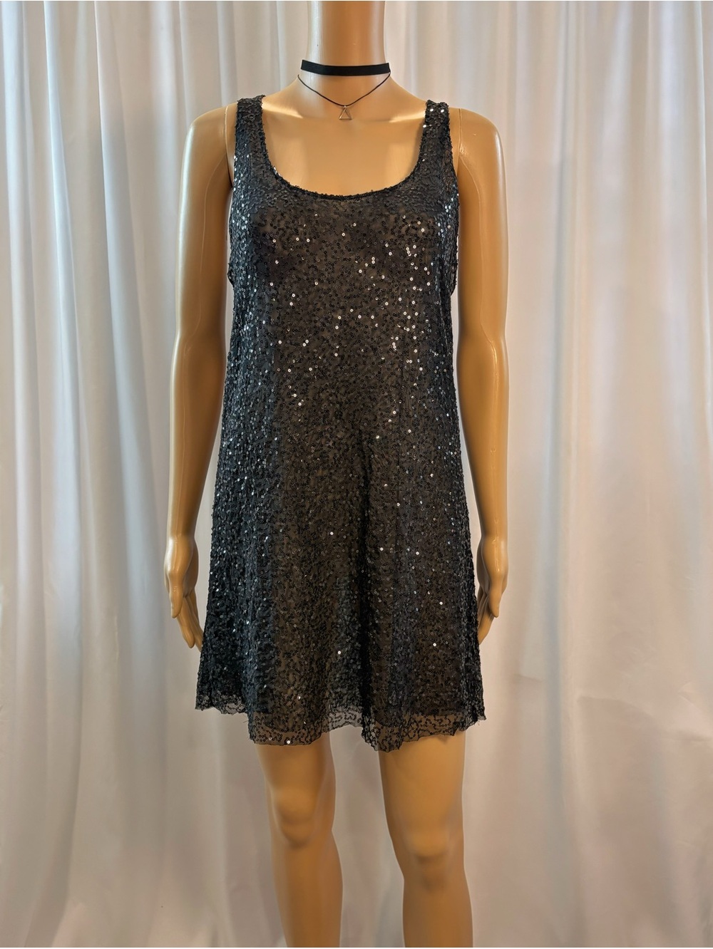 NWT Victoria's Secret Black Sheer Sequin Mesh Mini Slip Dress Size Small
